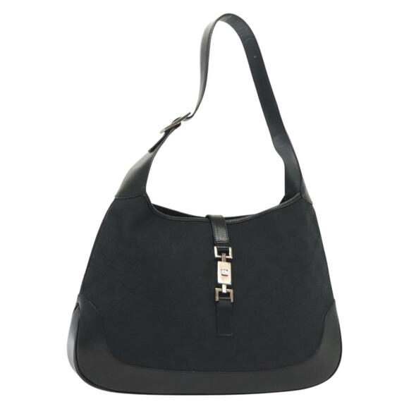 GUCCI GG Canvas Jackie Shoulder Bag Black Silver 001 001 - Picture 1 of 16